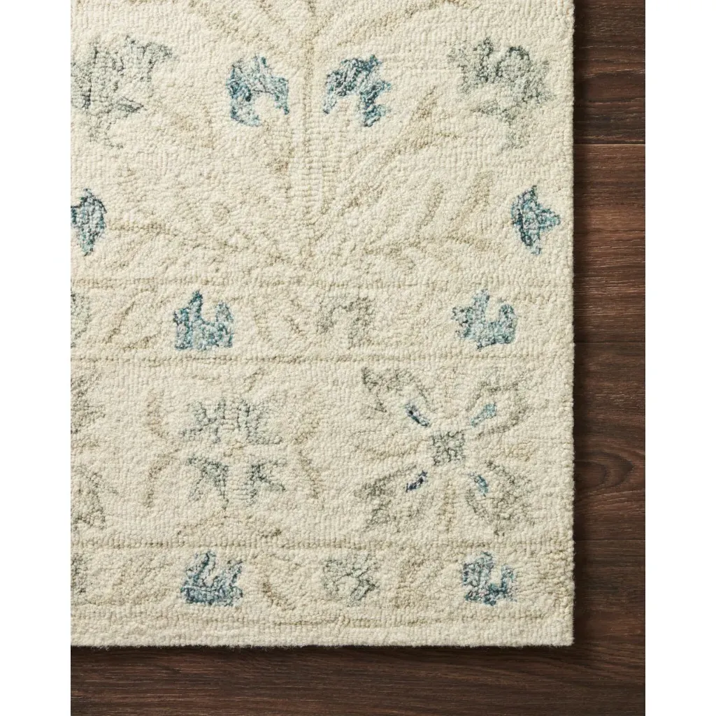 Jareth Floral Patterned Rug - Ivory Grey, Wool
