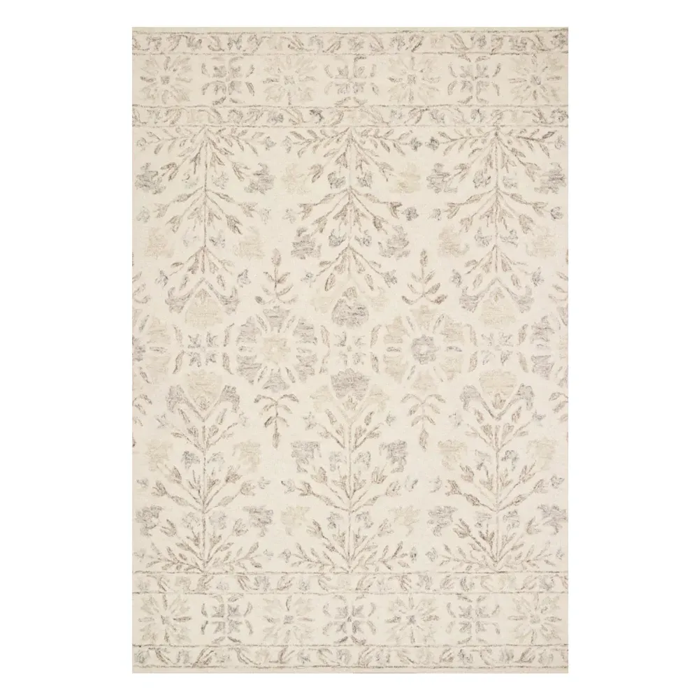 Jareth Floral Patterned Rug - Ivory, Wool