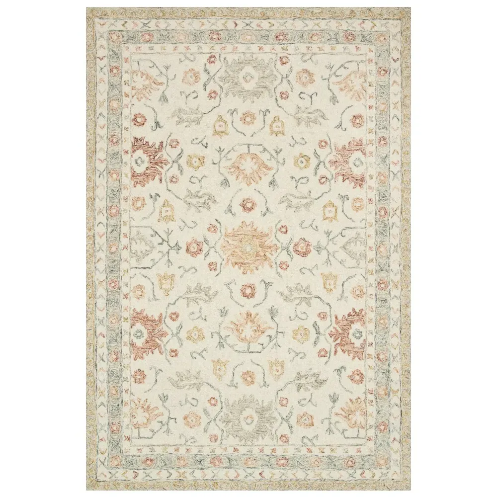 Jareth Floral Patterned Rug - Ivory, Wool