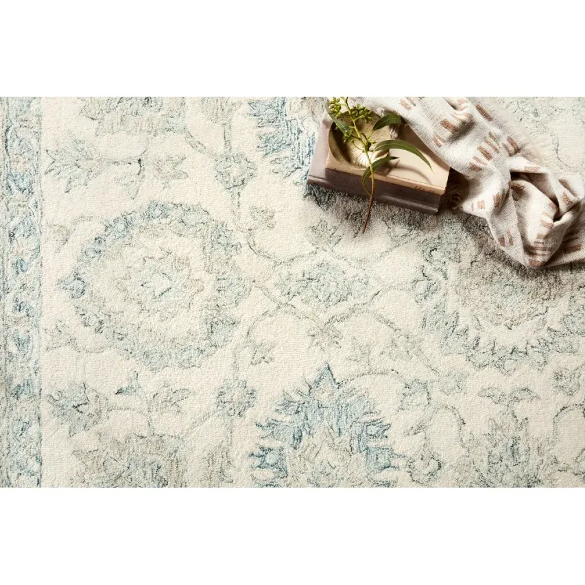 Jareth Floral Patterned Rug Sample - Blue, Wool