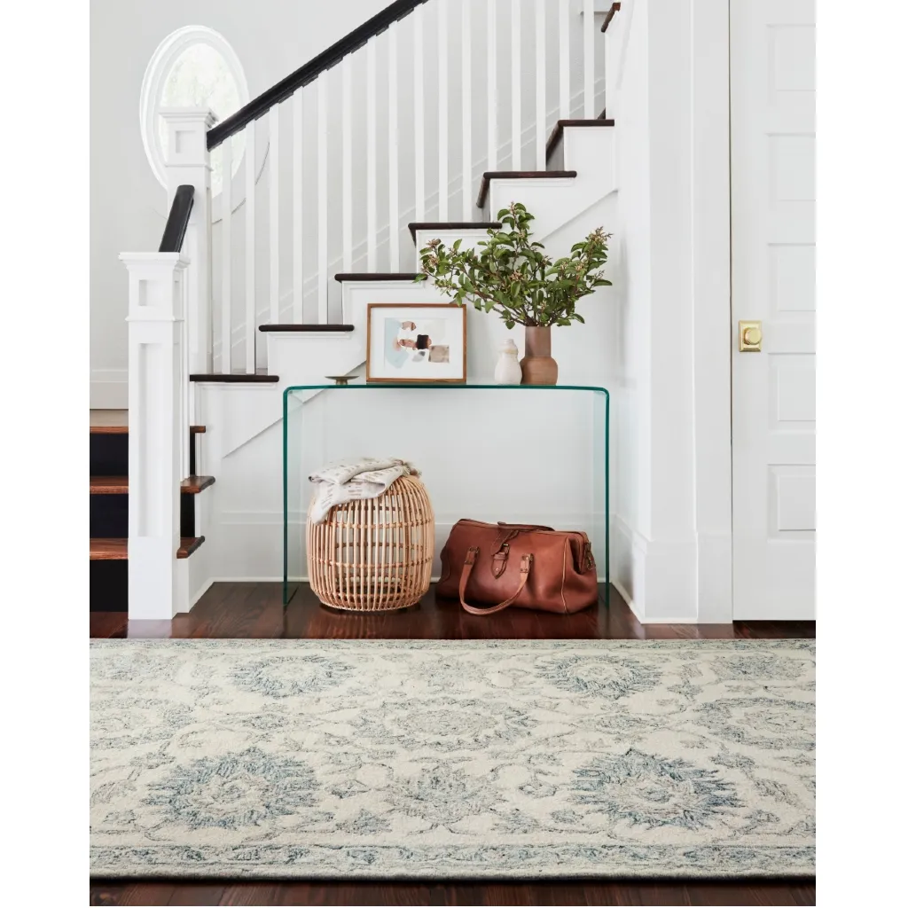 Jareth Floral Patterned Rug Sample - Blue, Wool