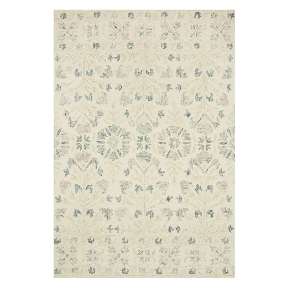Jareth Floral Patterned Rug Sample - Ivory Grey, Wool image