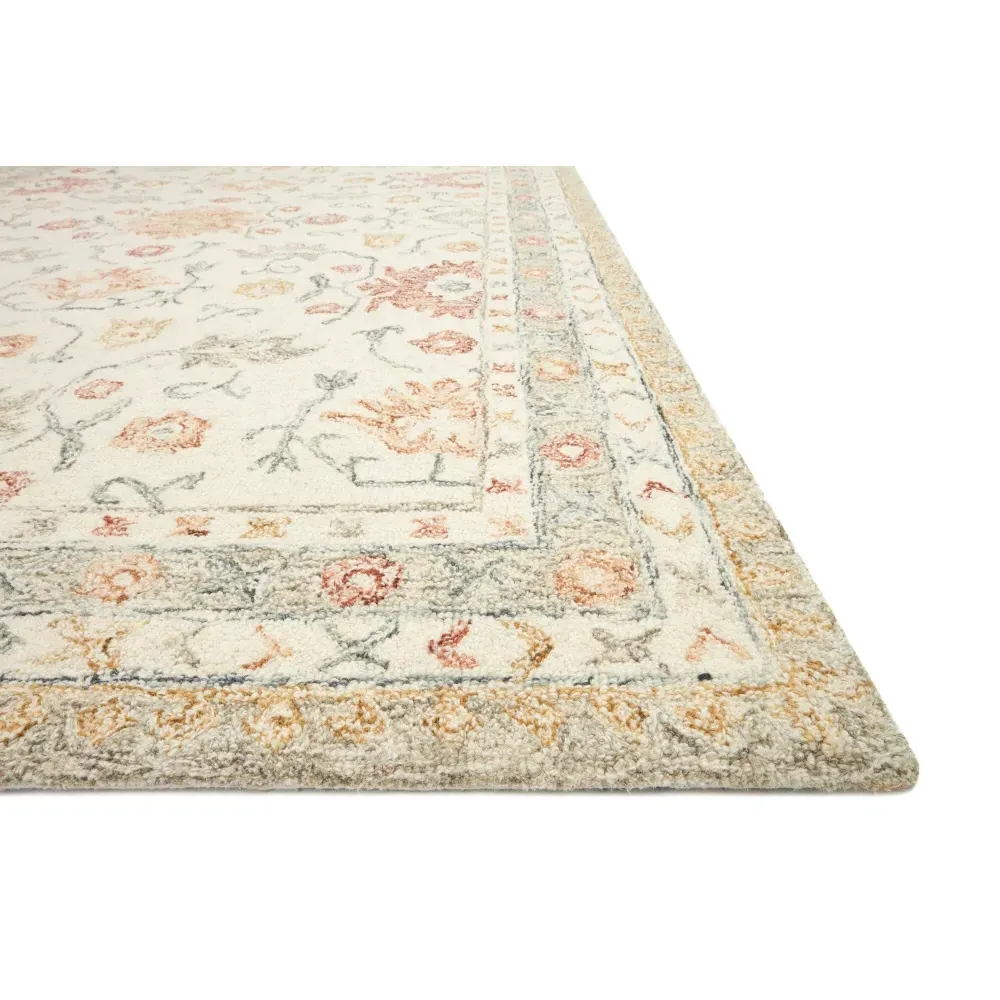 Jareth Floral Patterned Rug Sample - Ivory, Wool