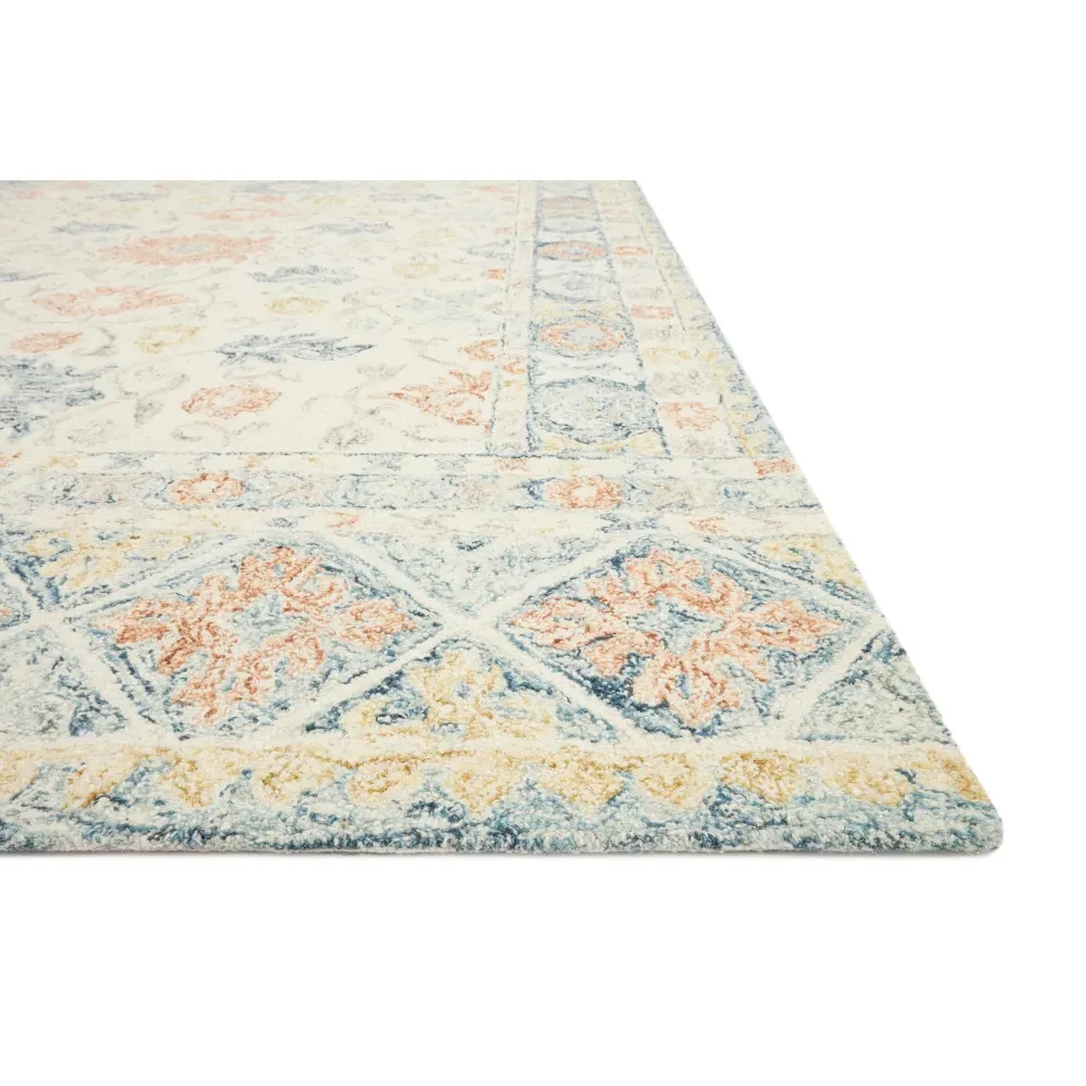 Jareth Patterned Rug - Ivory Blue, Wool