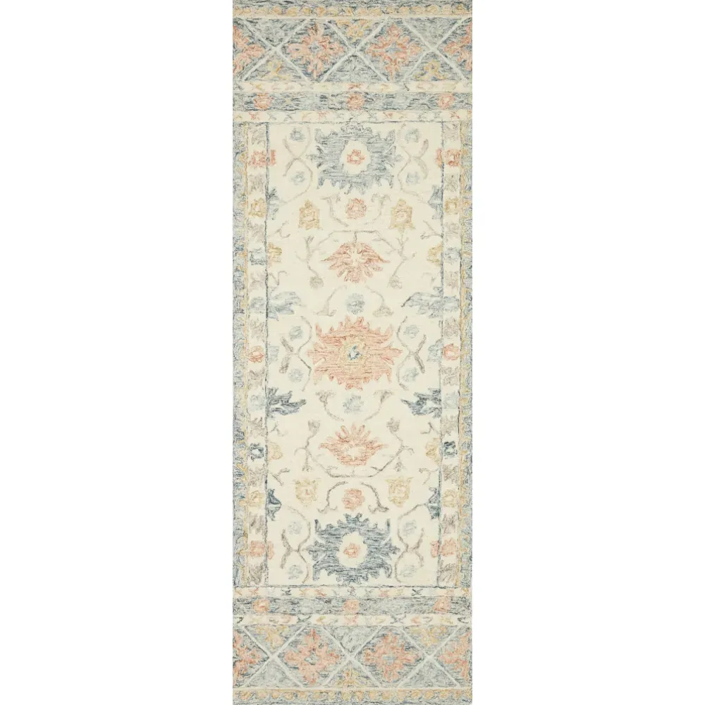 Jareth Patterned Rug Sample - Ivory Blue, Wool