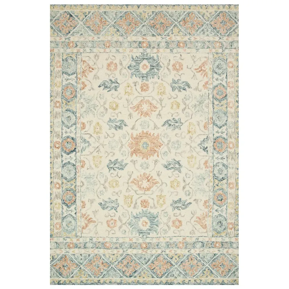 Jareth Patterned Rug Sample - Ivory Blue, Wool image