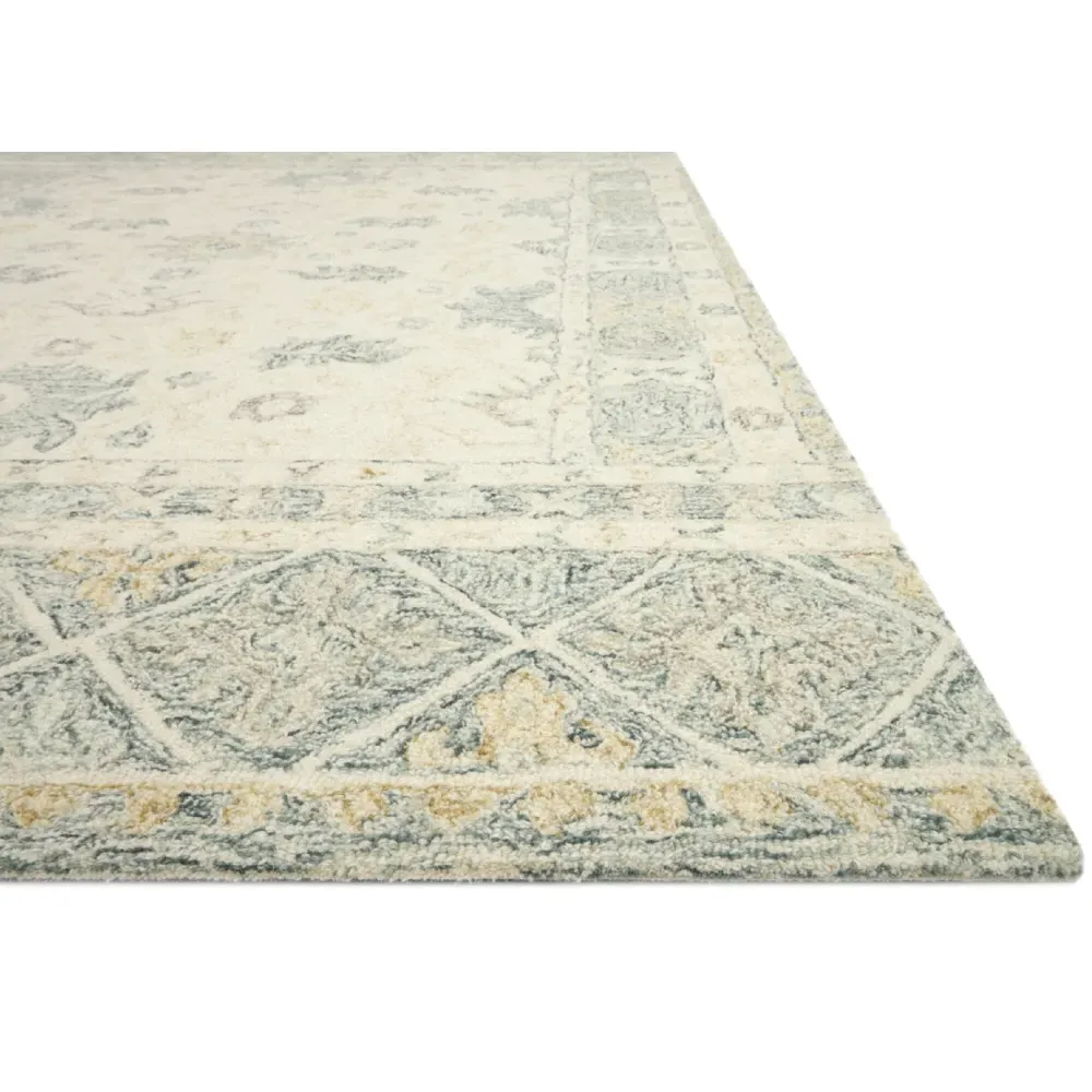 Jareth Patterned Rug Sample - Light Ivory Blue, Wool