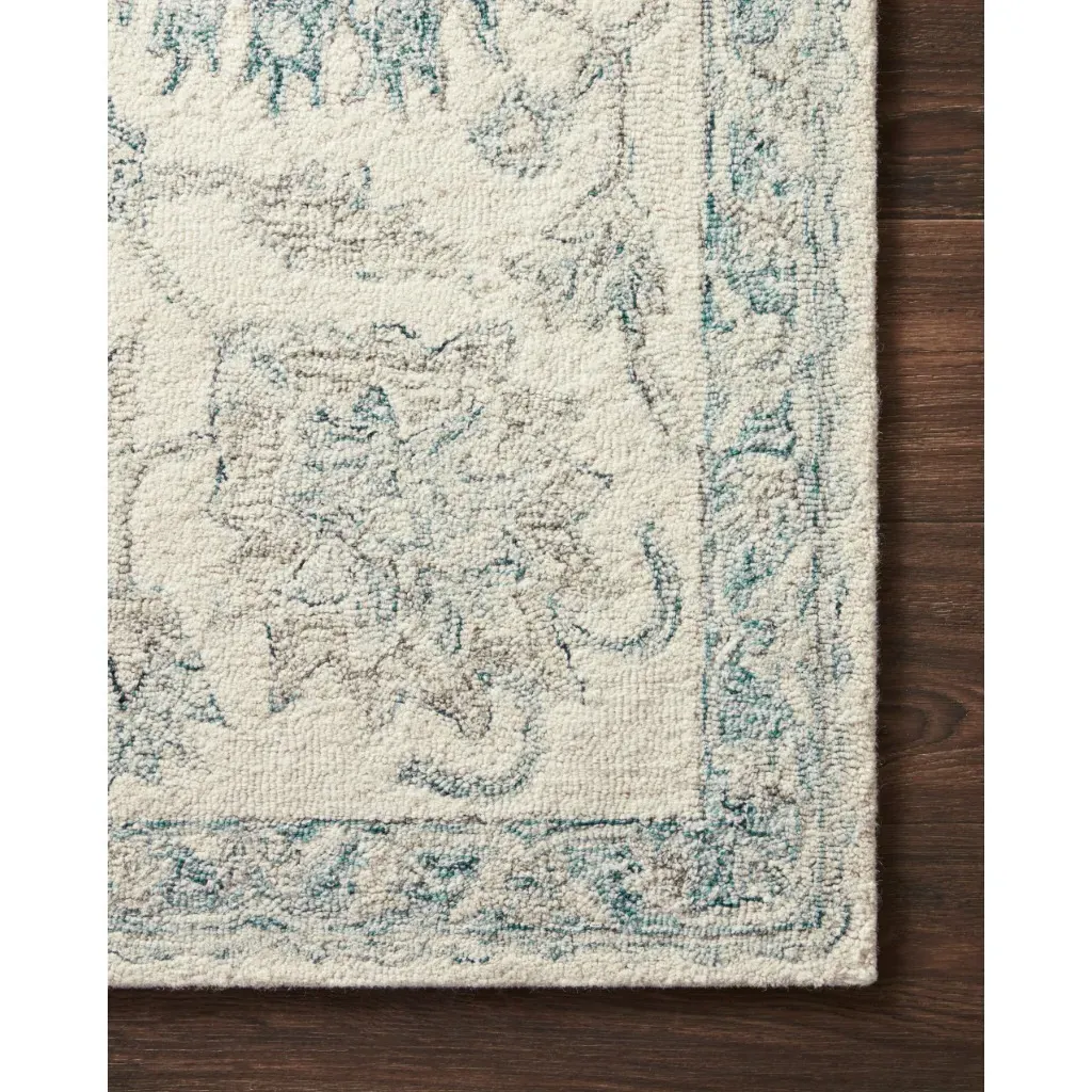 Jareth Runner Floral Patterned Rug - Blue, Wool