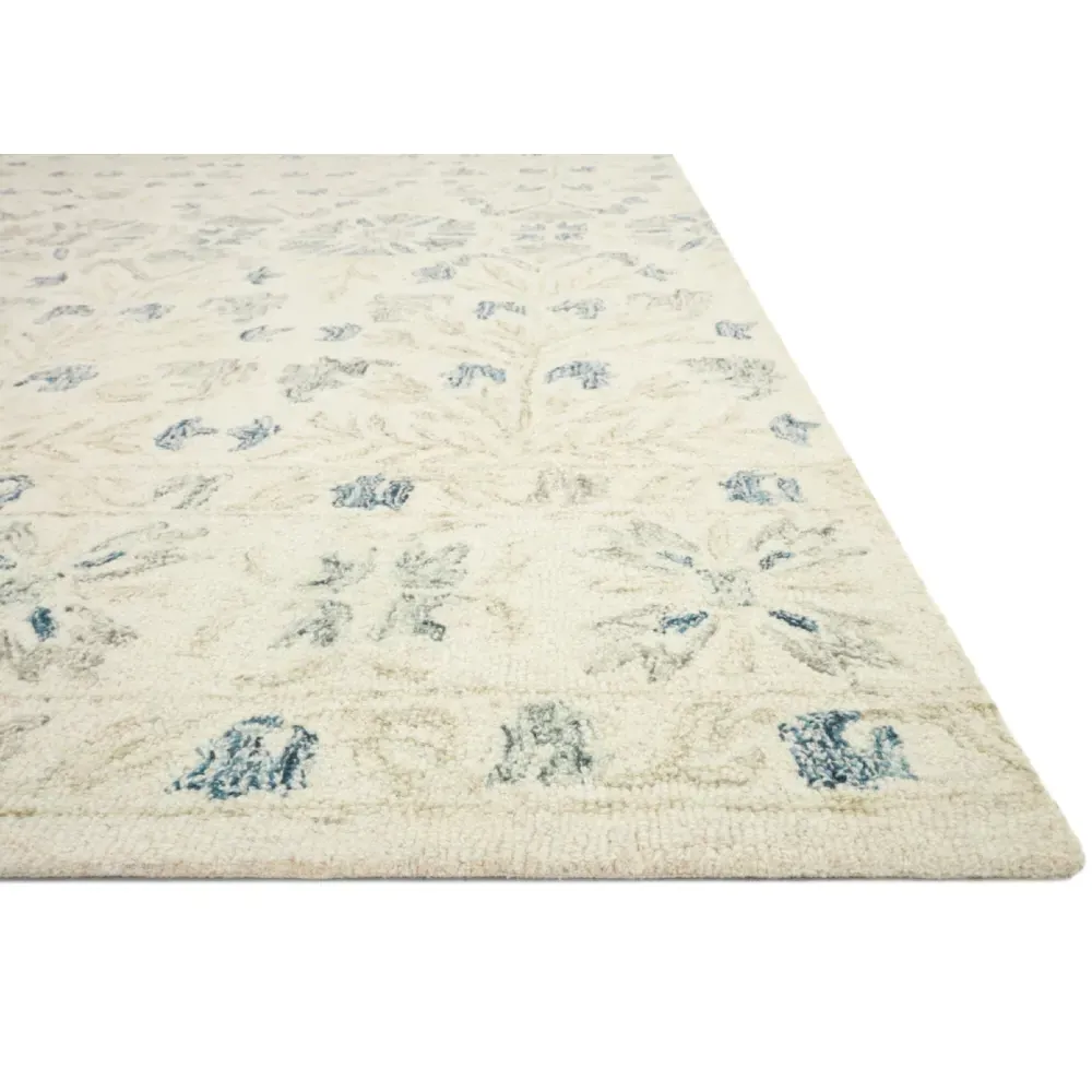 Jareth Runner Floral Patterned Rug - Ivory Grey, Wool
