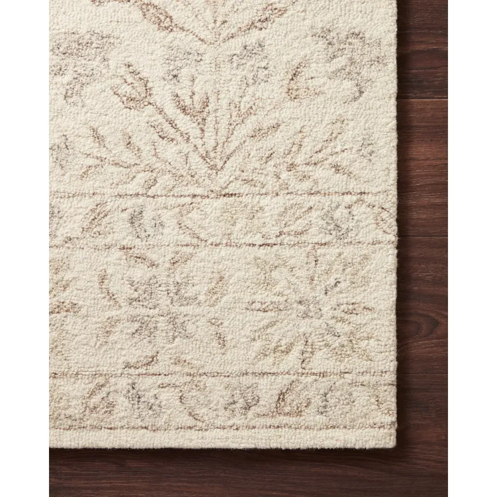 Jareth Runner Floral Patterned Rug - Ivory, Wool