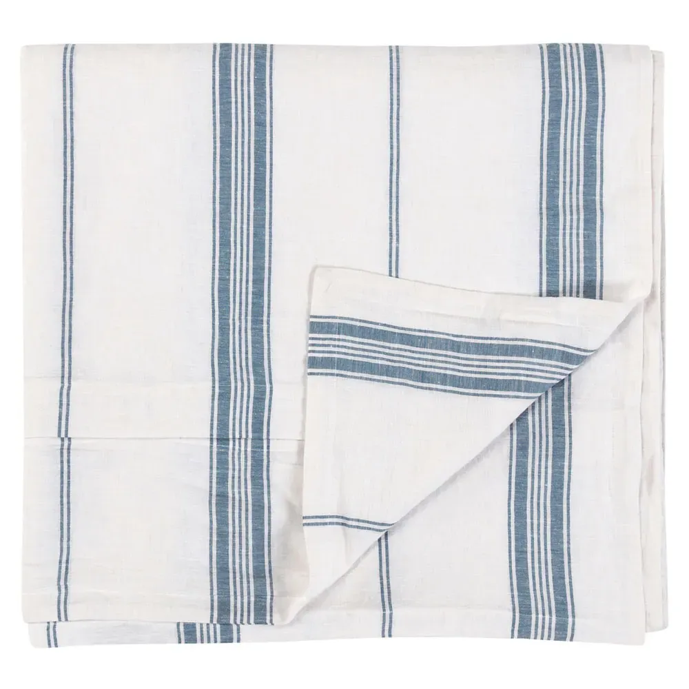 Jarrah Queen Size Duvet - Blue Striped, Linen image
