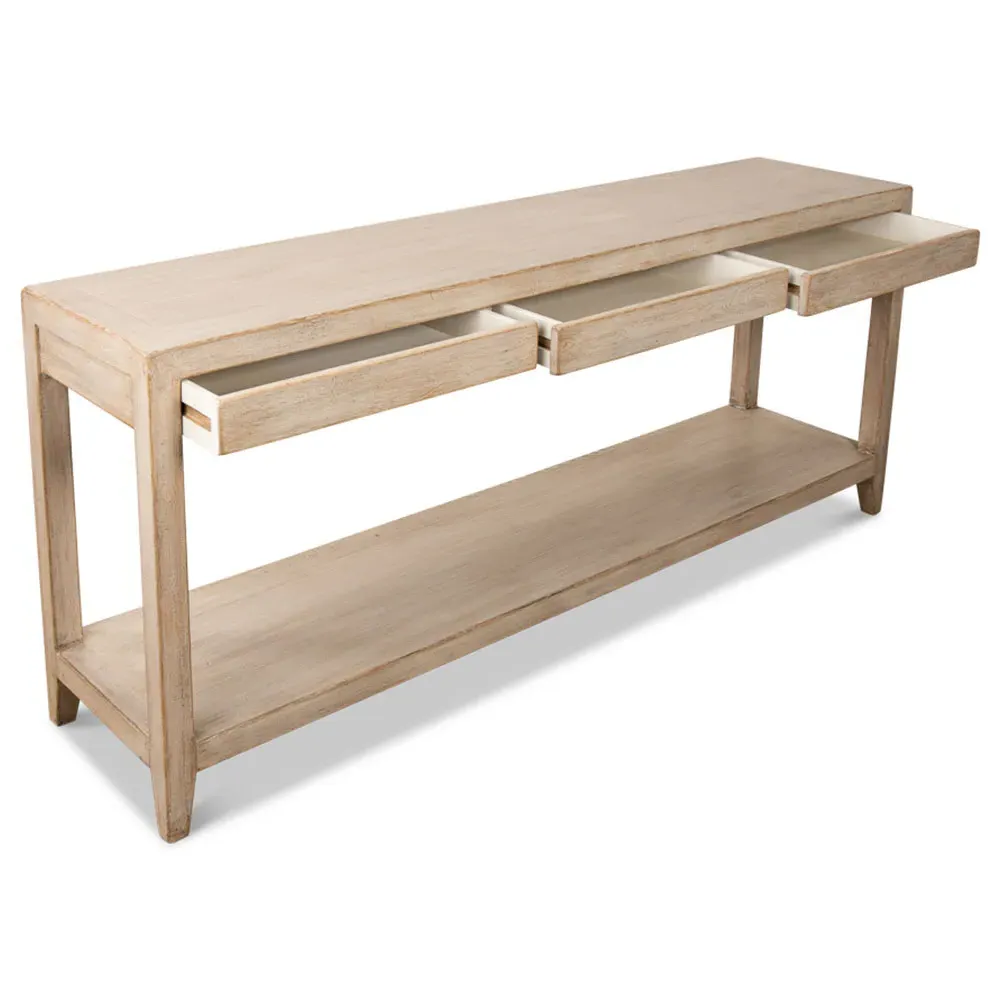 Jaxon Rectangular Console Table with 3 Drawers - Beige, Pine