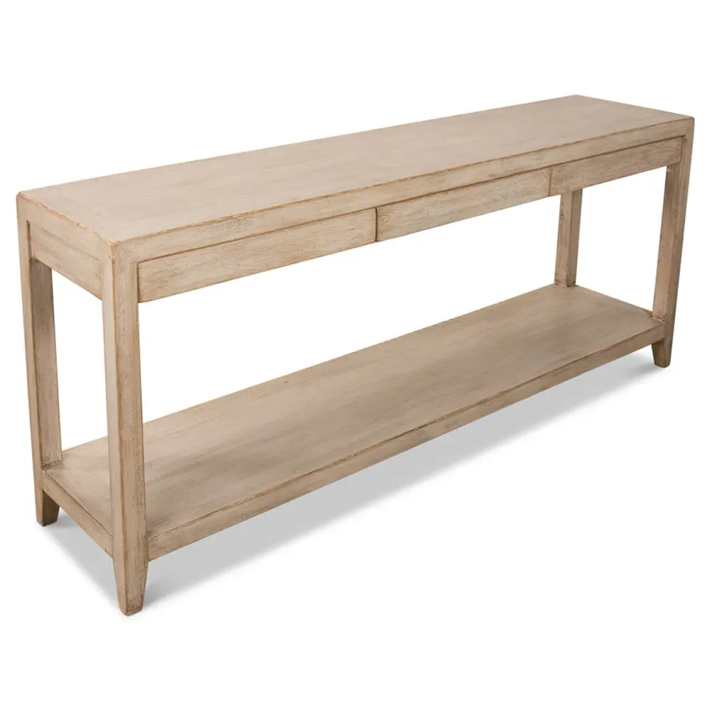 Jaxon Rectangular Console Table with 3 Drawers - Beige, Pine