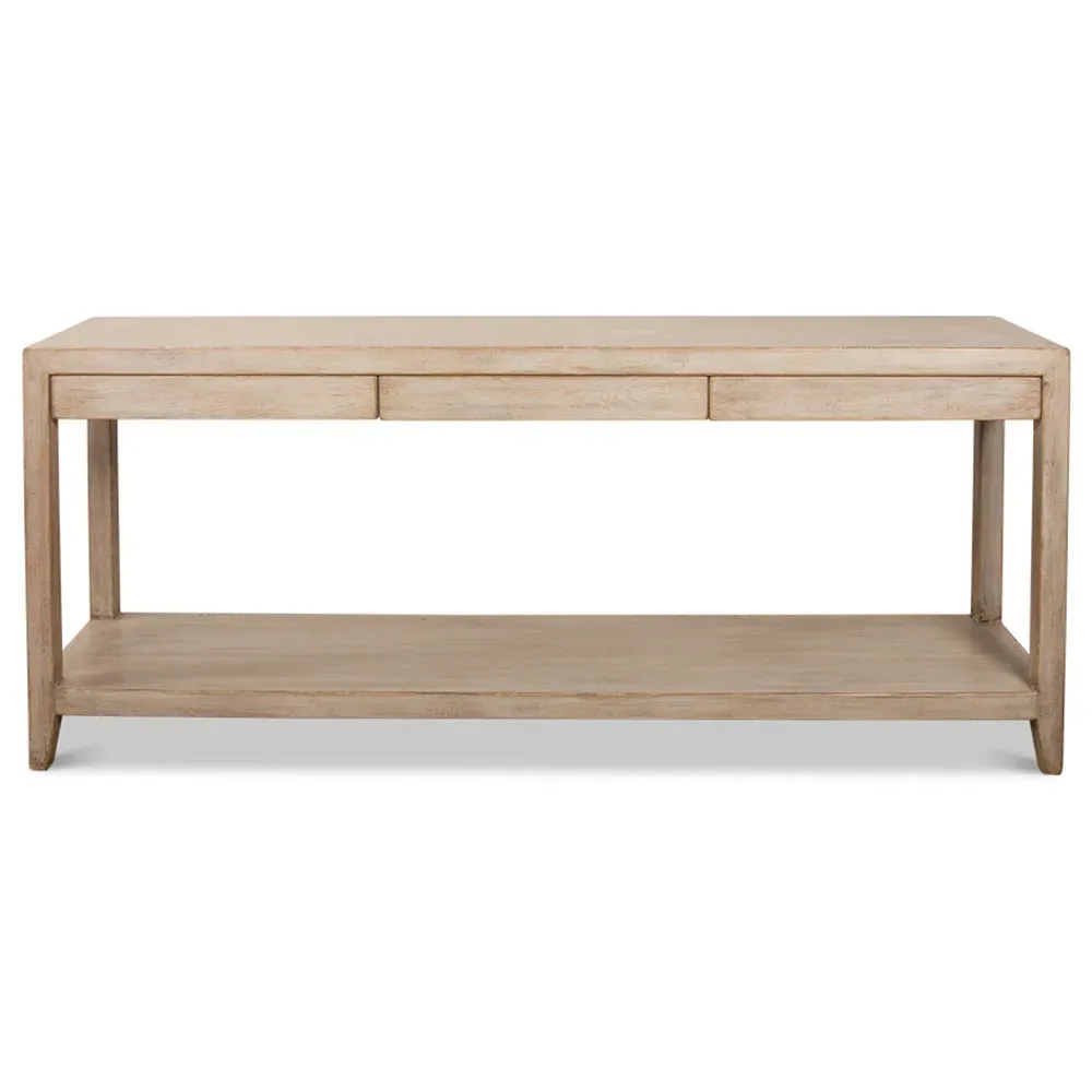 Jaxon Rectangular Console Table with 3 Drawers - Beige, Pine image