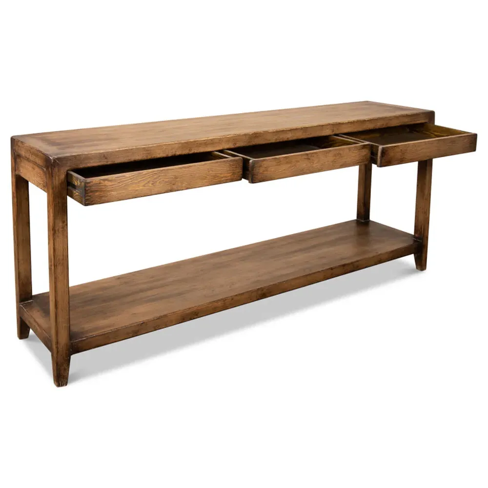 Jaxon Rectangular Console Table with 3 Drawers - Brown, Pine
