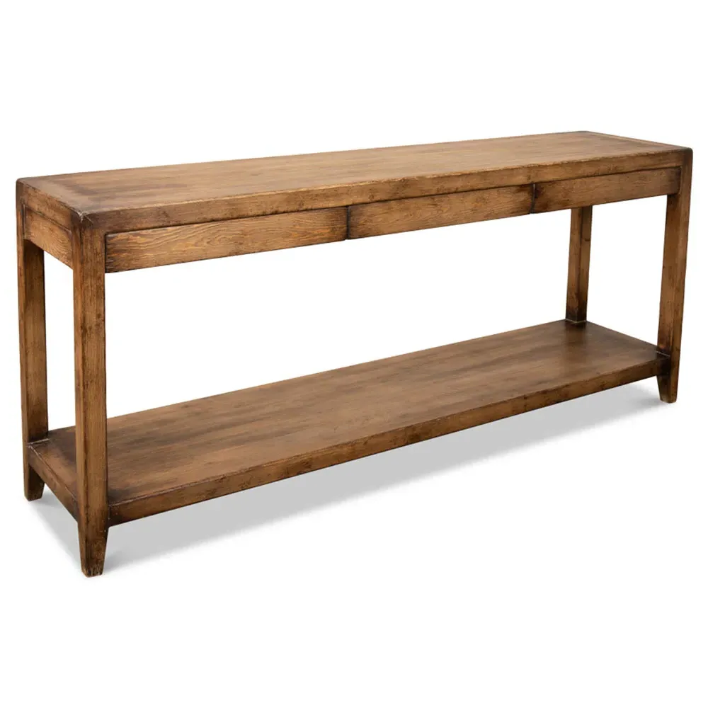 Jaxon Rectangular Console Table with 3 Drawers - Brown, Pine