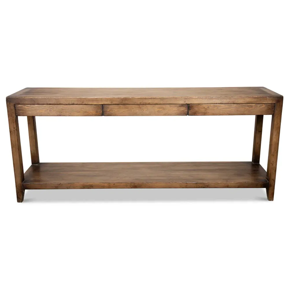 Jaxon Rectangular Console Table with 3 Drawers - Brown, Pine