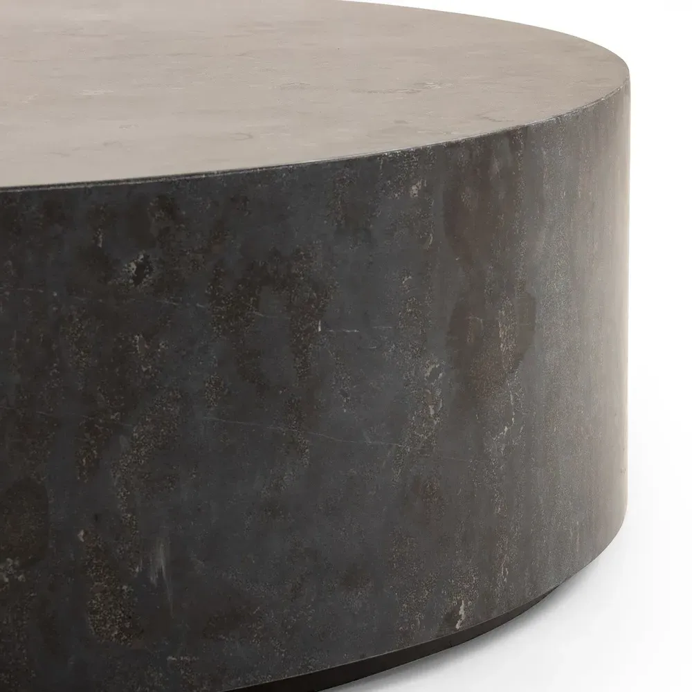 Jaxton Round Drum Coffee Table - Black, Bluestone