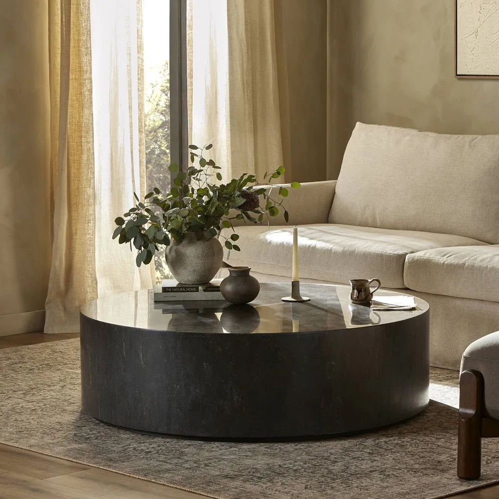 Jaxton Round Drum Coffee Table - Black, Bluestone