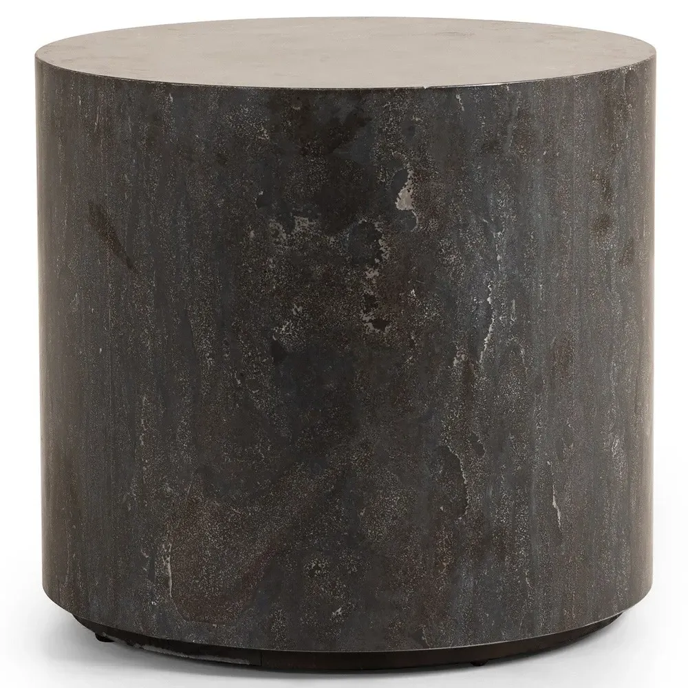 Jaxton Round Drum End Table - Black, Bluestone