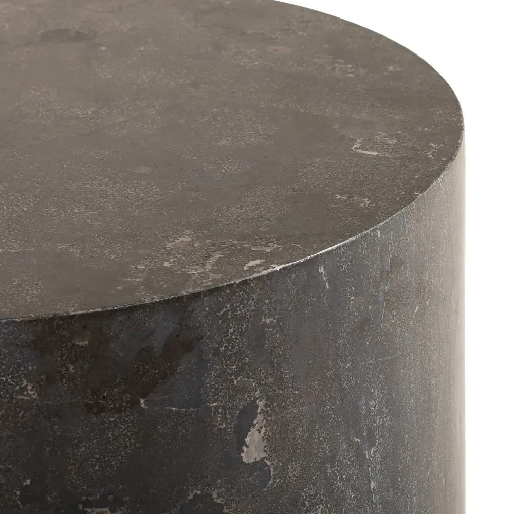 Jaxton Round Drum End Table - Black, Bluestone