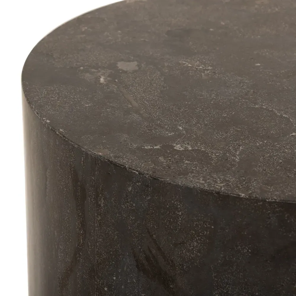 Jaxton Round Drum End Table - Black, Bluestone