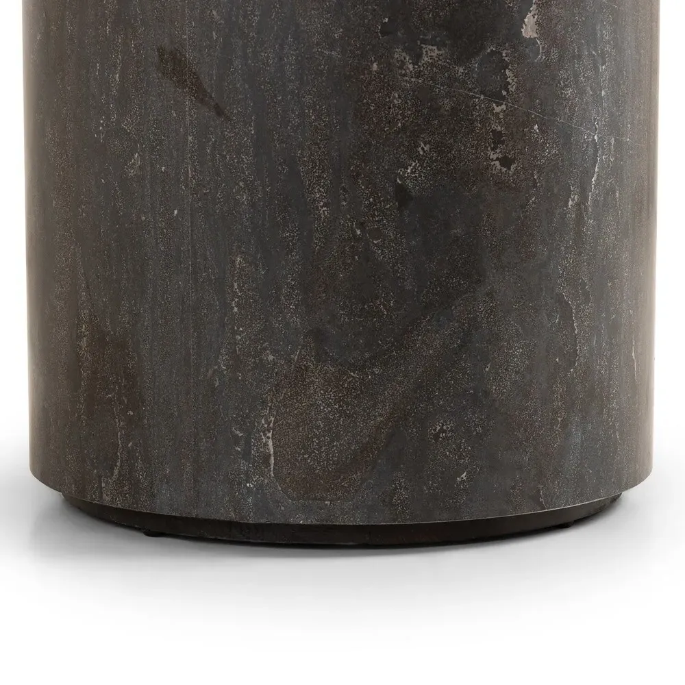 Jaxton Round Drum End Table - Black, Bluestone
