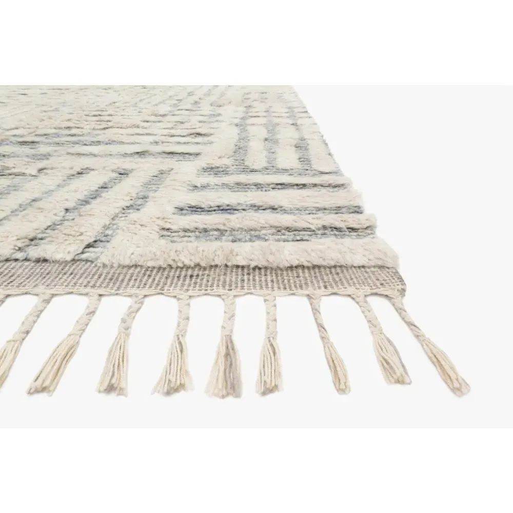 Jaxx Linear Patterned Shag Hand Knotted Rug - Ivory