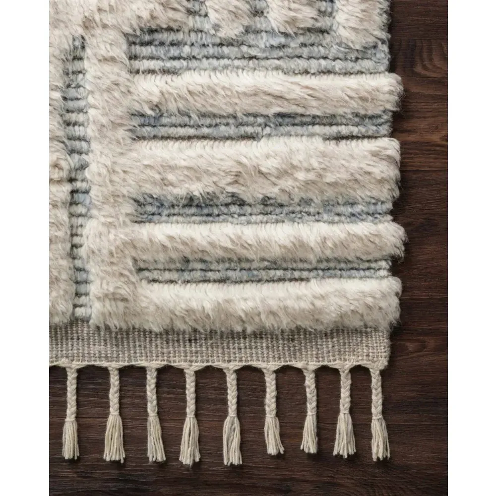 Jaxx Linear Patterned Shag Hand Knotted Rug Sample - Ivory