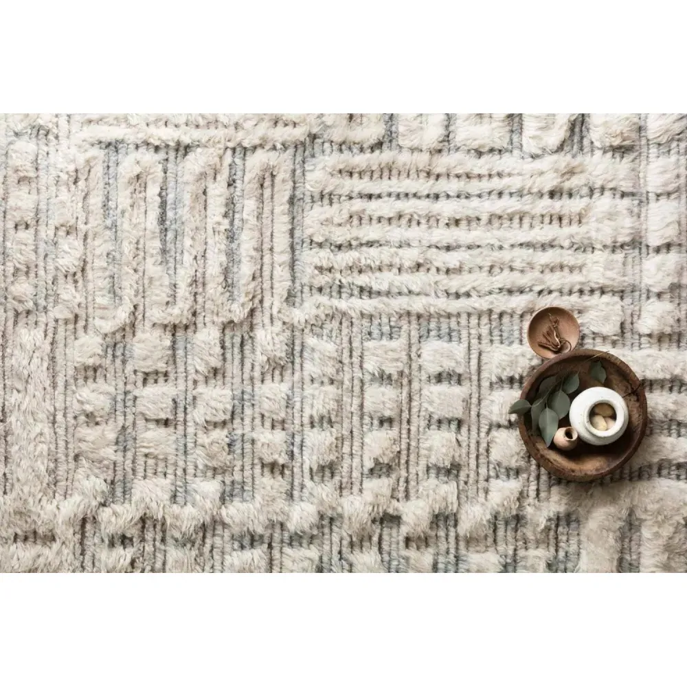 Jaxx Linear Patterned Shag Hand Knotted Rug Sample - Ivory