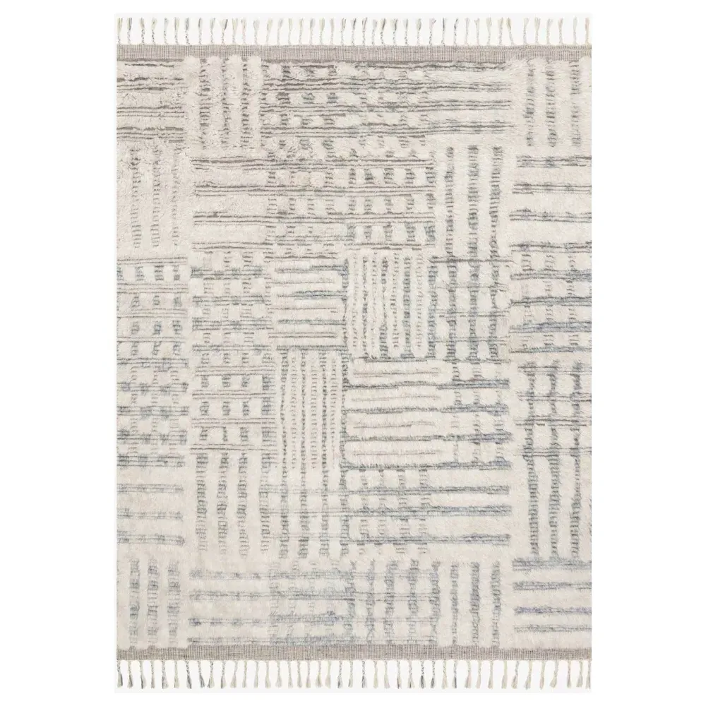 Jaxx Linear Patterned Shag Hand Knotted Rug Sample - Ivory image