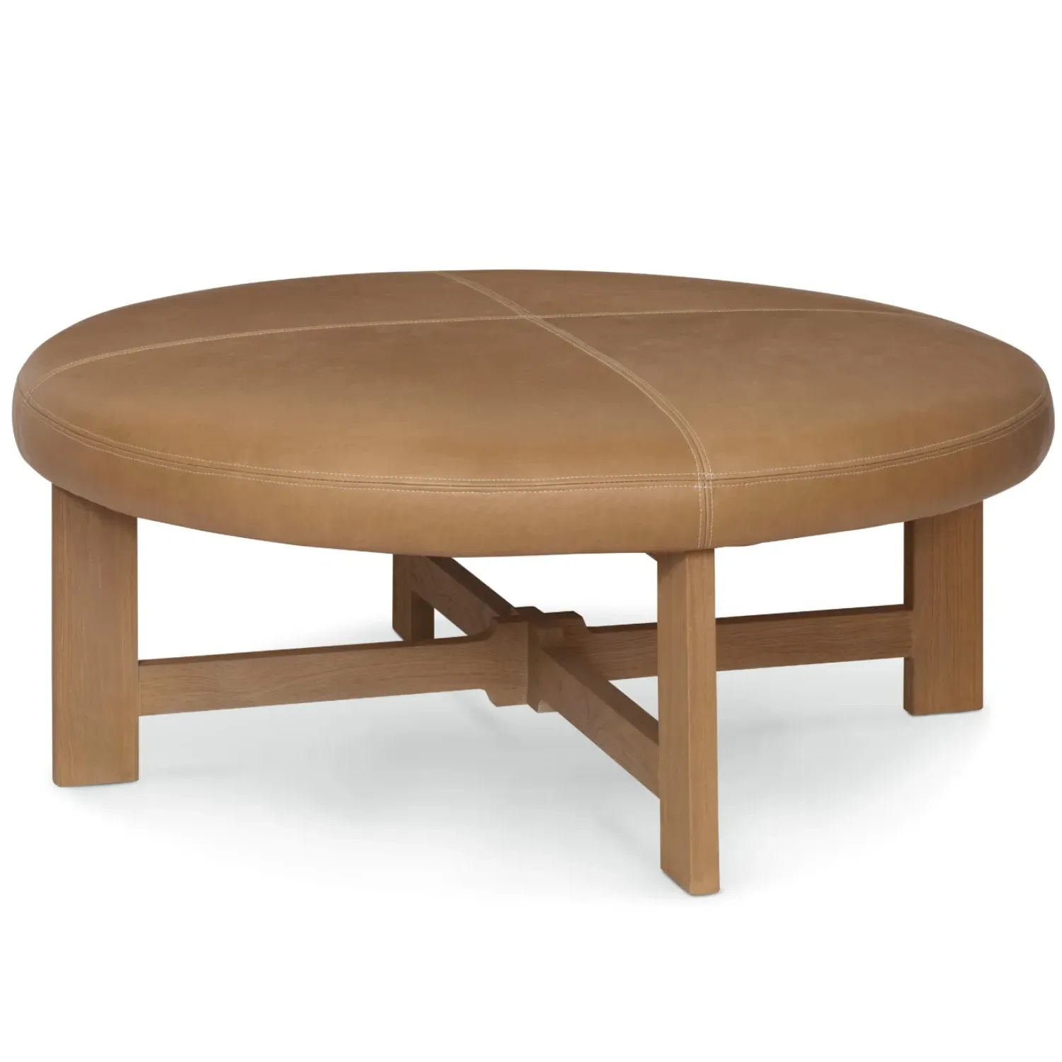 Jaya Round Cocktail Ottoman - Brown, Teak Wood
