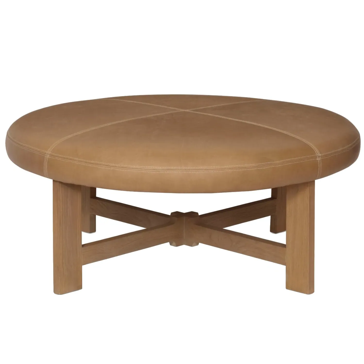 Jaya Round Cocktail Ottoman - Brown, Teak Wood image