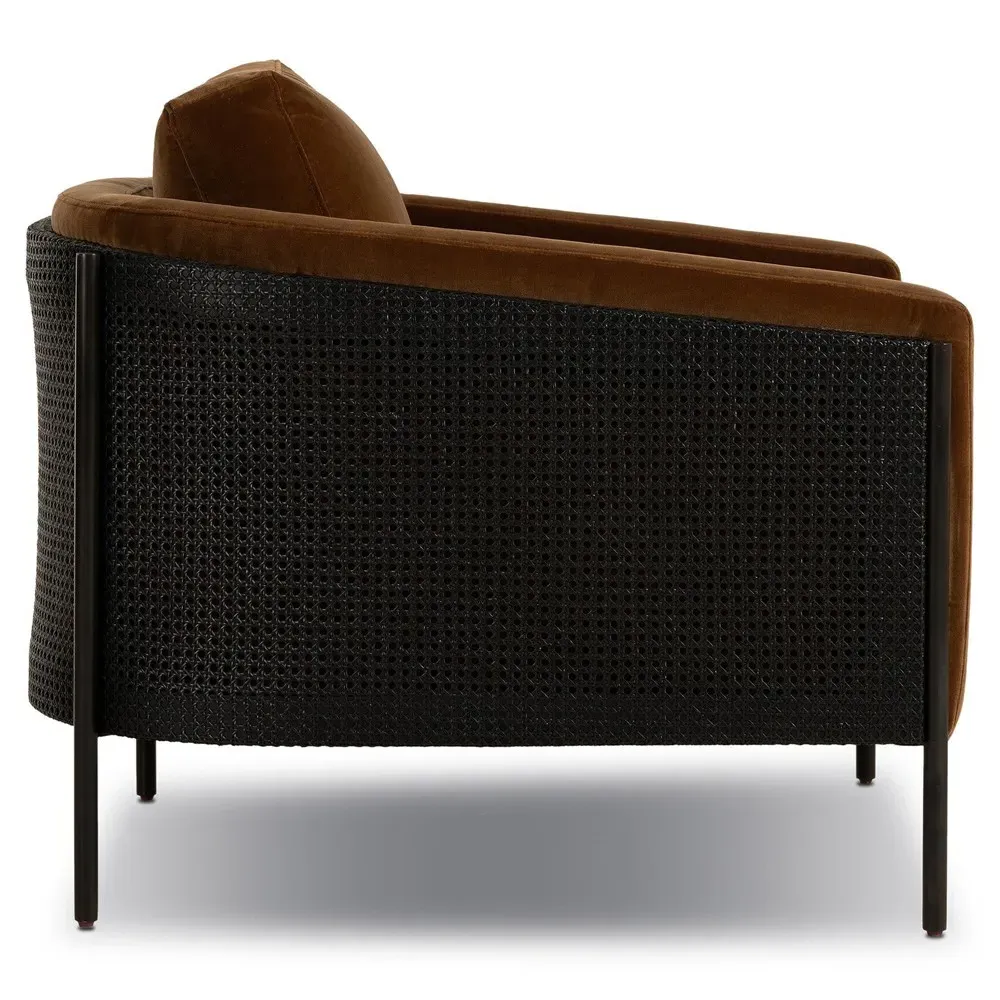 Jayda Barrel Arm Chair - Ochre, Velvet