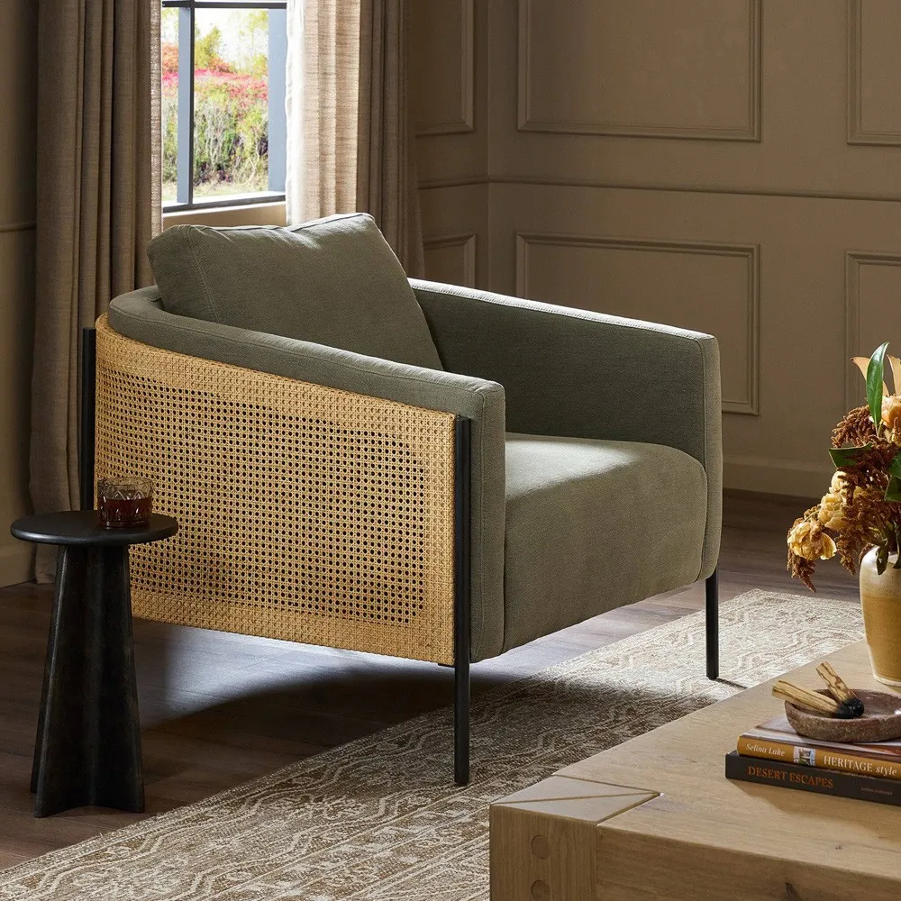 Jayda Barrel Arm Chair - Olive, Linen