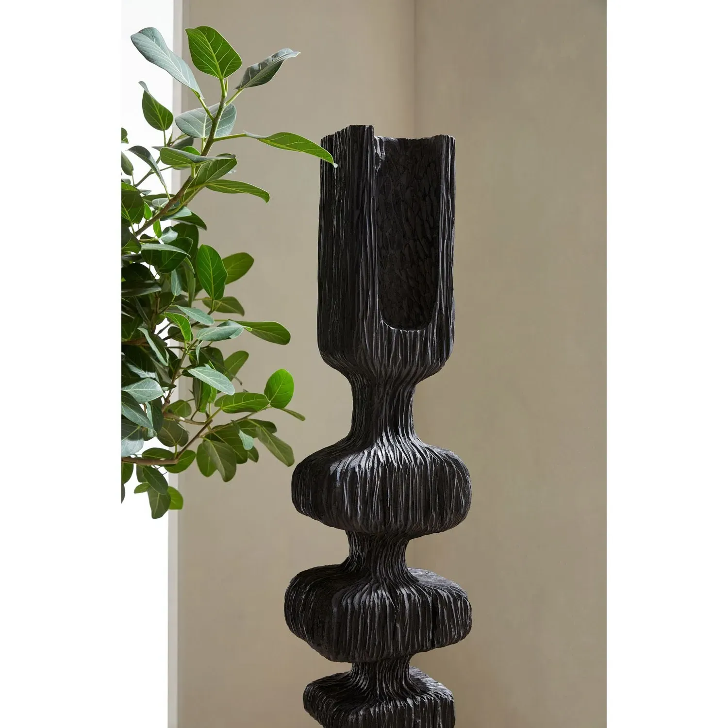Jayden Totem Floor Sculpture - Black, Resin
