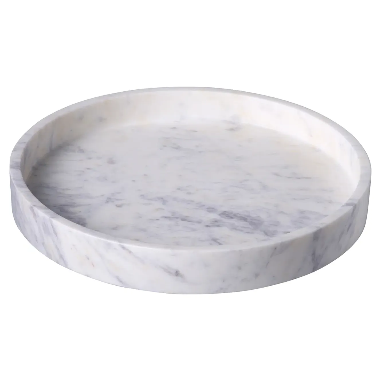 Jemima Large Round Tray - White, Marble