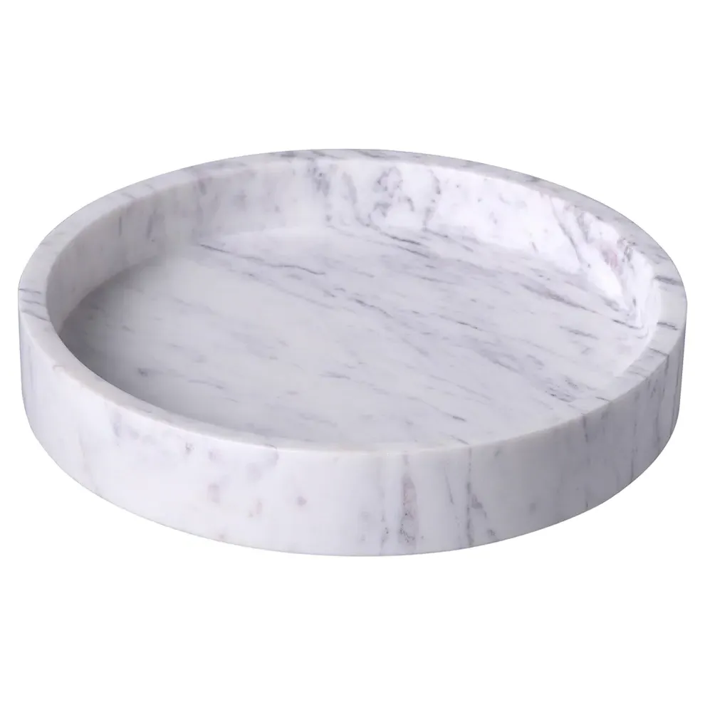Jemima Medium Round Tray - White, Marble