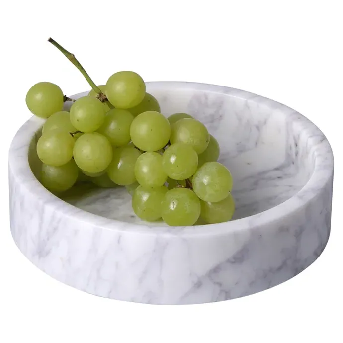 Jemima Small Round Tray - White, Marble