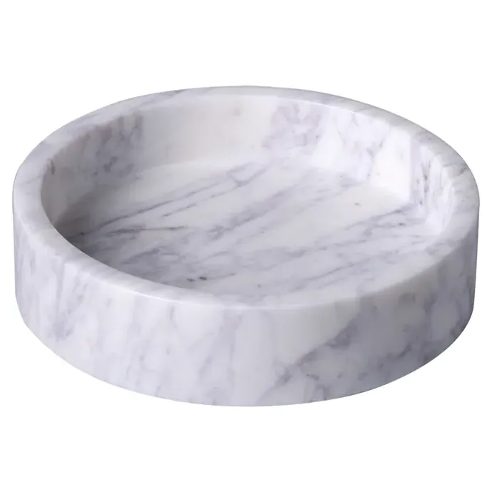 Jemima Small Round Tray - White, Marble image