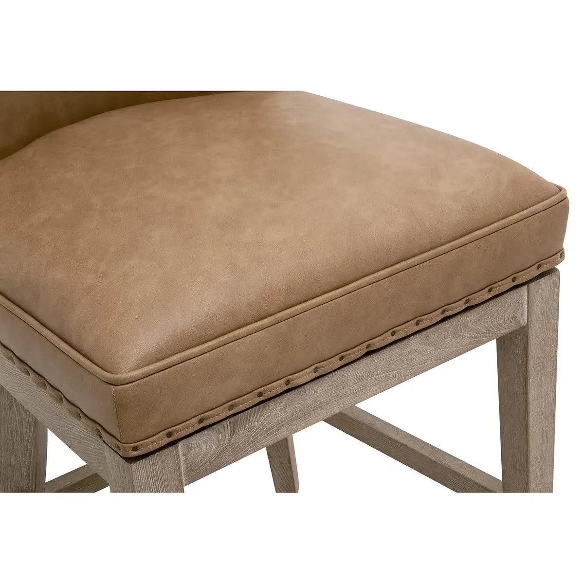 Jen Swivel Counter Stool with Nailhead Trim - Brown, Vegan Leather