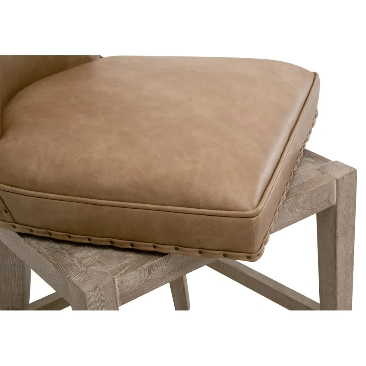 Jen Swivel Counter Stool with Nailhead Trim - Brown, Vegan Leather