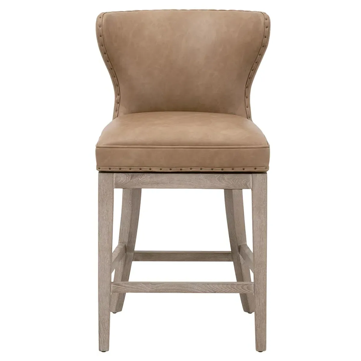 Jen Swivel Counter Stool with Nailhead Trim - Brown, Vegan Leather image