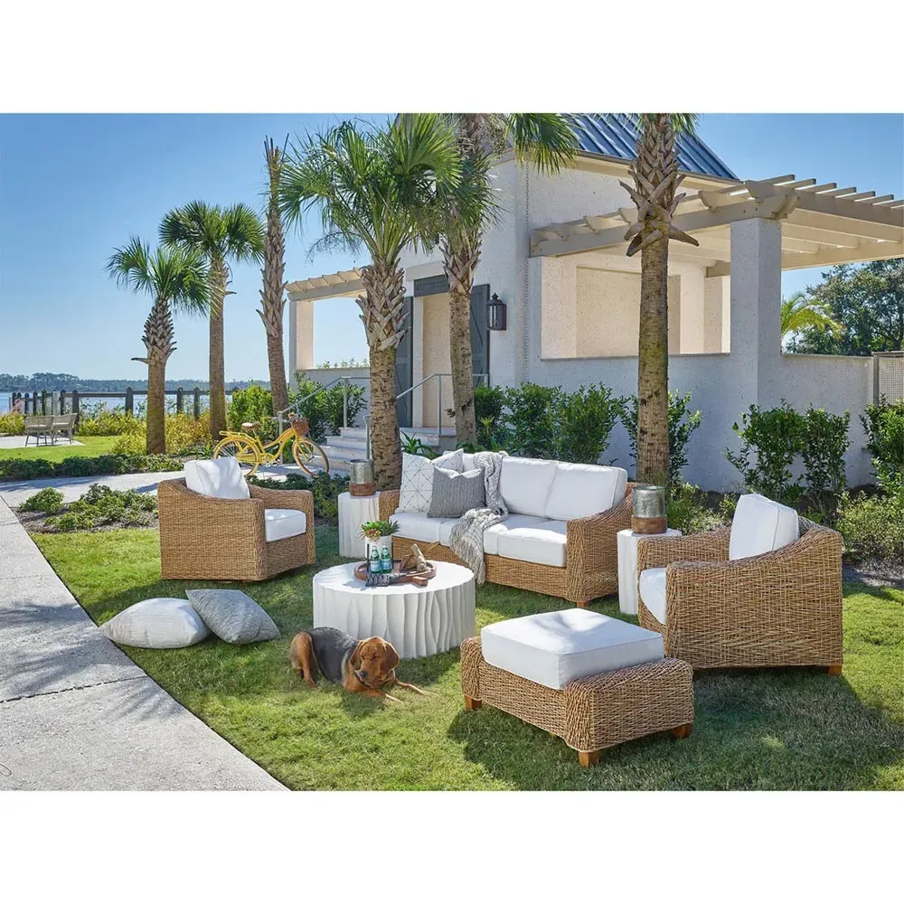 Jenia Round Drum Outdoor Coffee Table - White, Cast Concrete