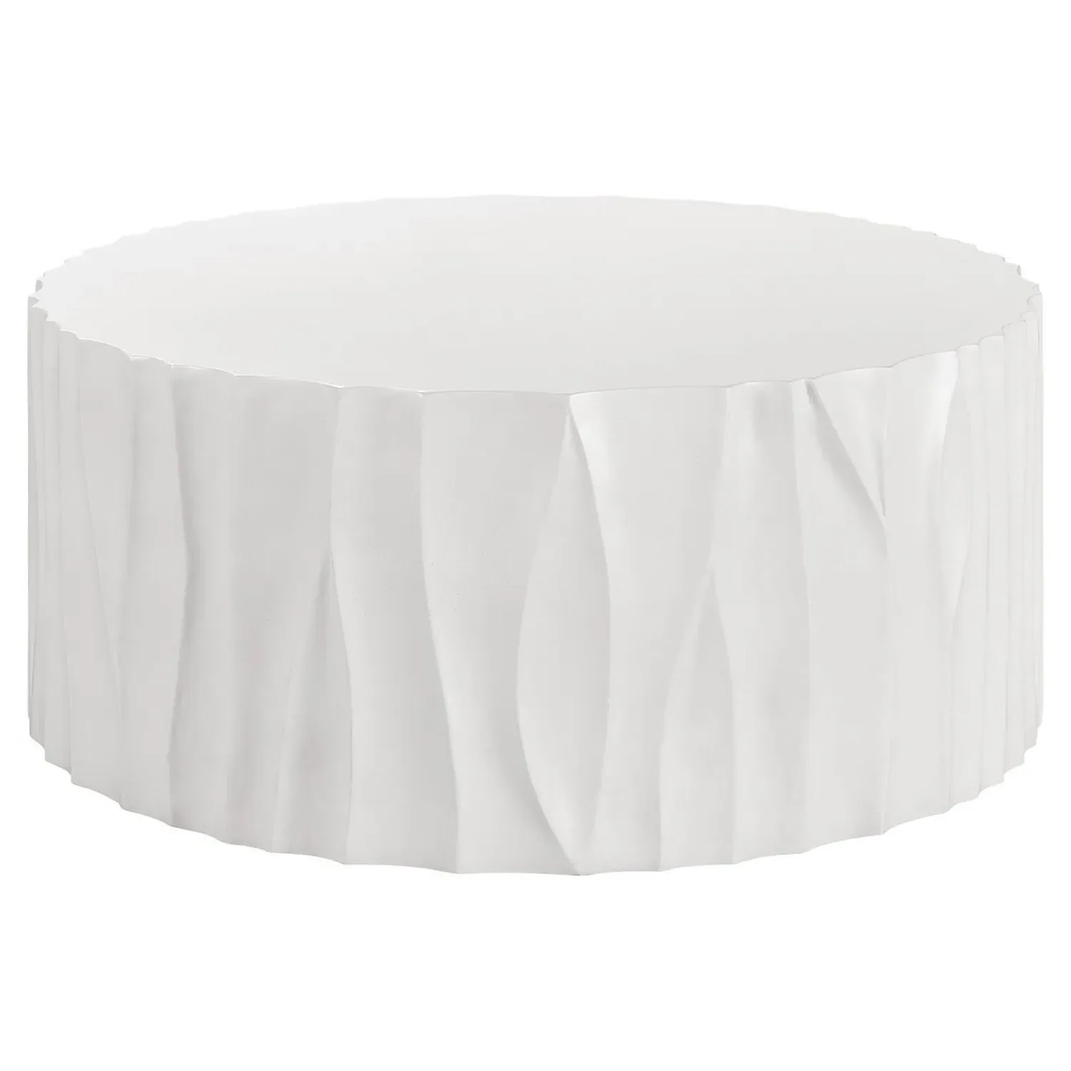Jenia Round Drum Outdoor Coffee Table - White, Cast Concrete