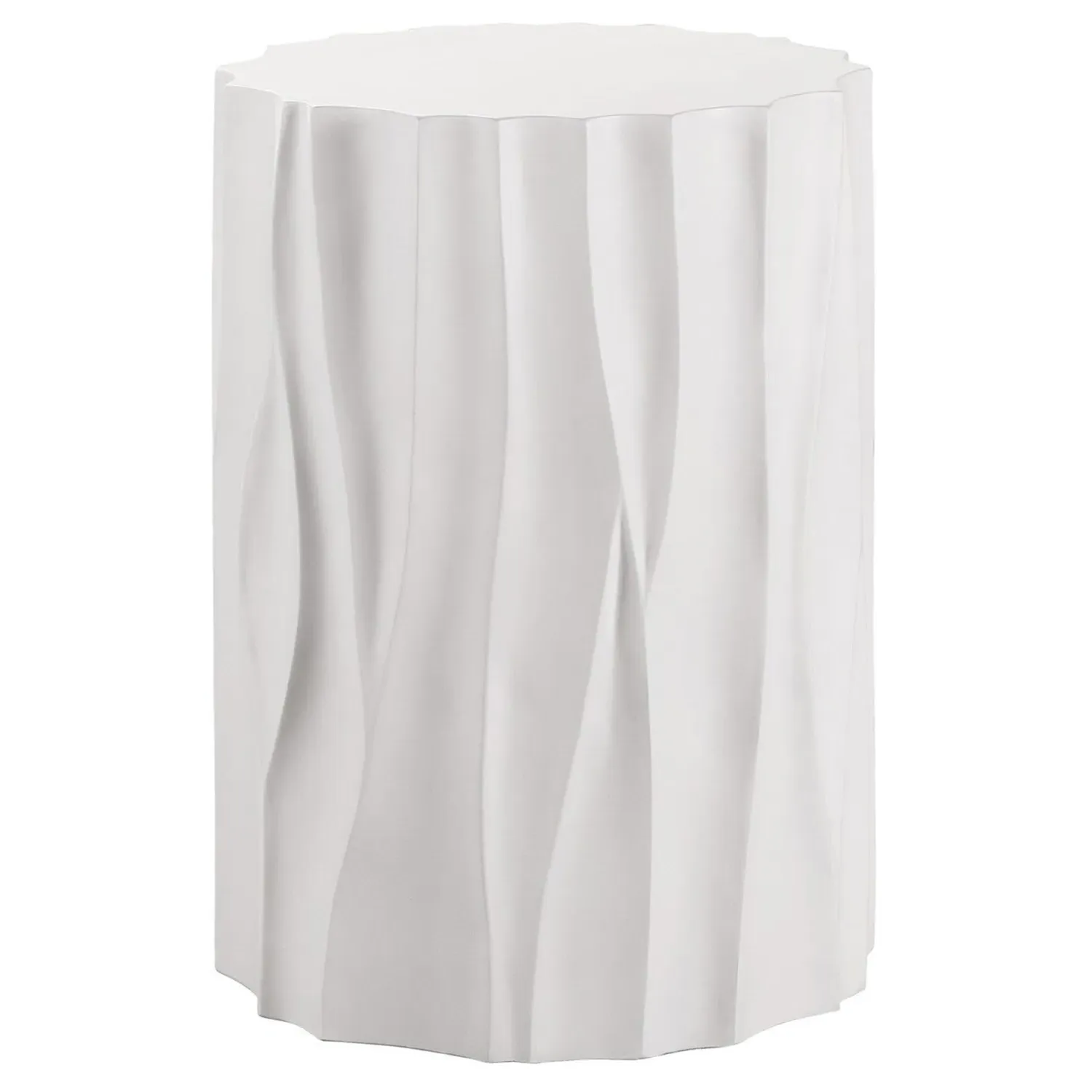 Jenia Round Drum Outdoor Side Table - White, Cast Concrete image