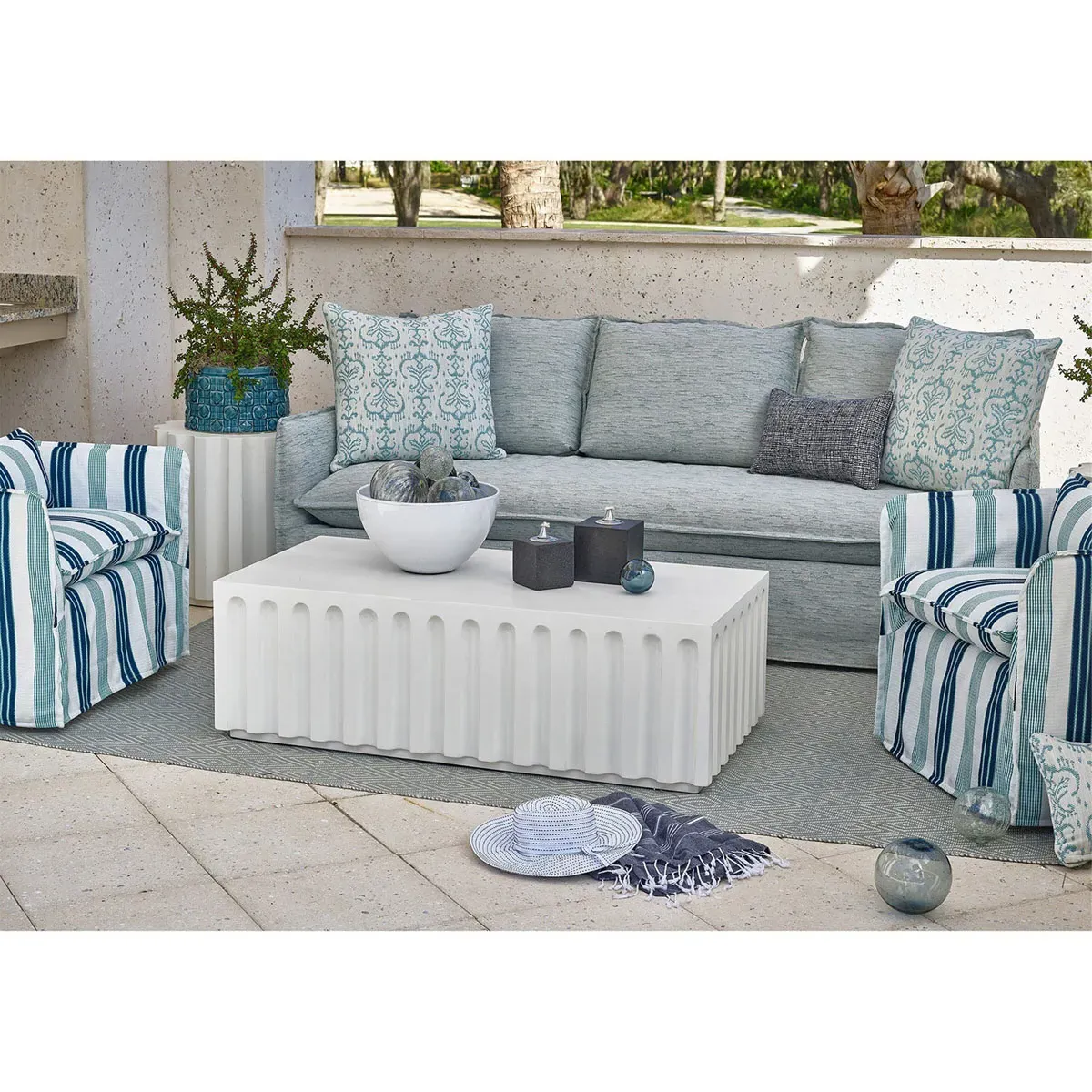 Jenieva Rectangular Block Outdoor Coffee Table - White, Concrete