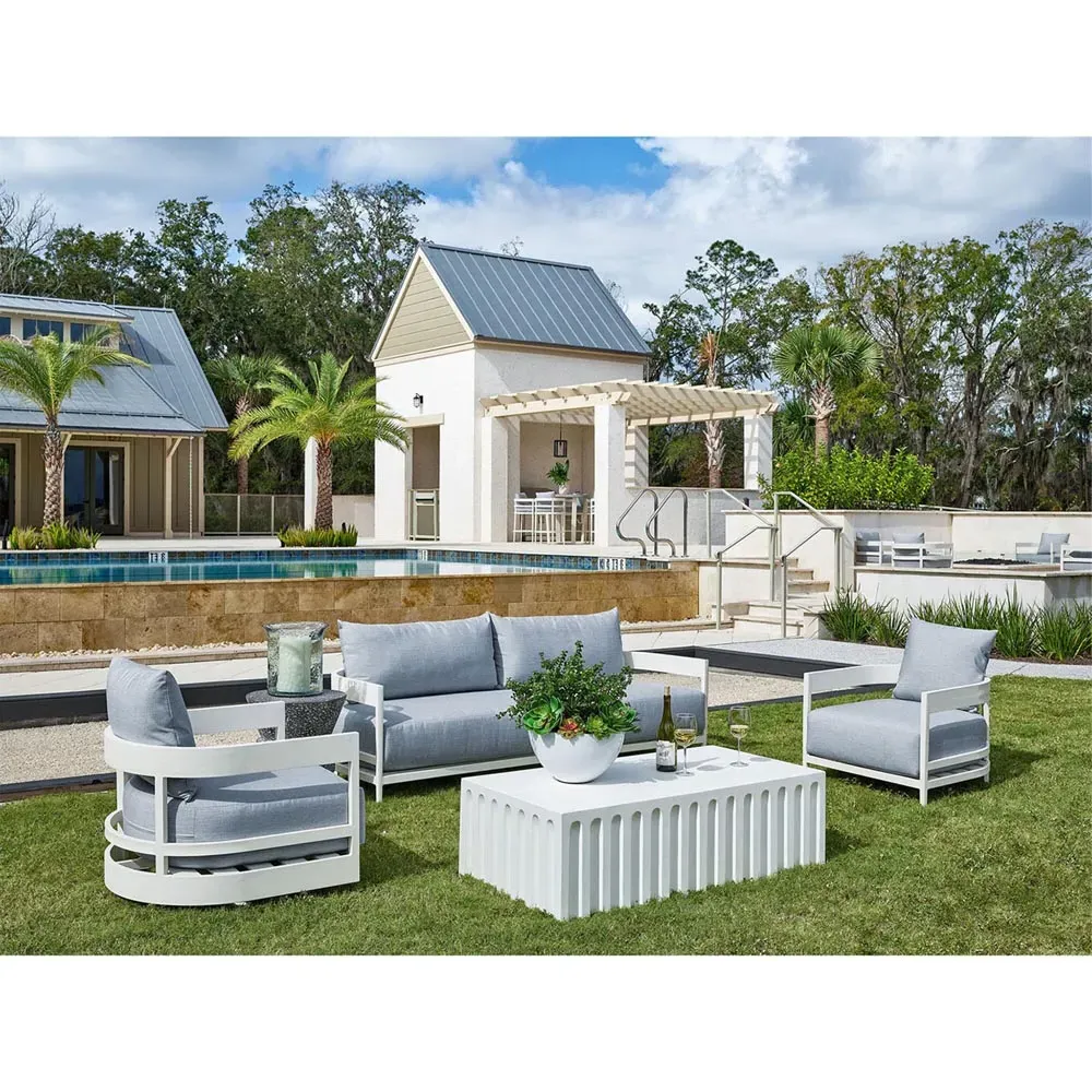 Jenieva Rectangular Block Outdoor Coffee Table - White, Concrete