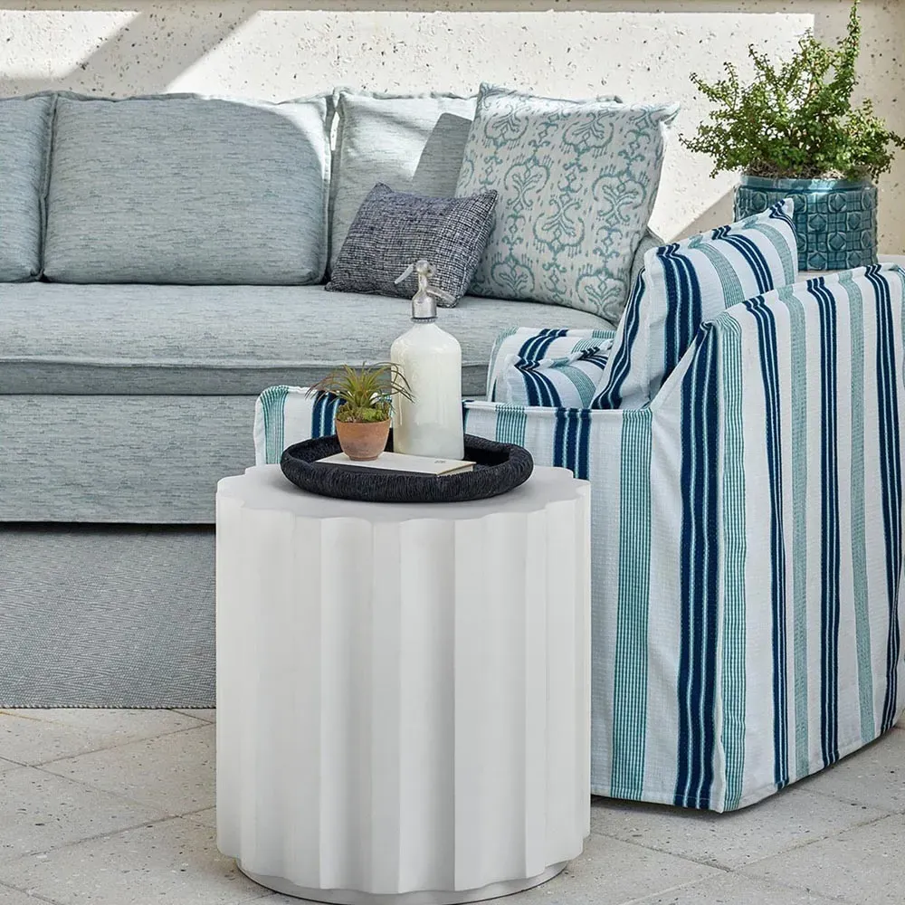 Jenieva Round Drum Outdoor Side Table - White, Concrete