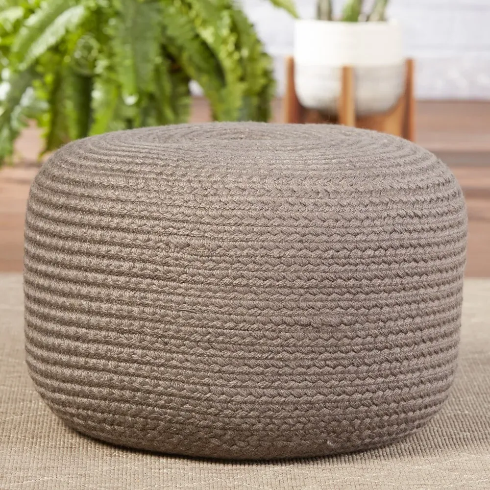 Jenna Round Outdoor Pouf - Light Grey
